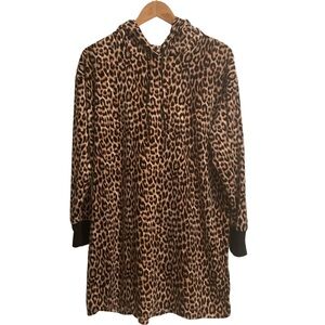 Betsey Johnson Fleece Hoodie Lounge Dress Leopard‎ Print